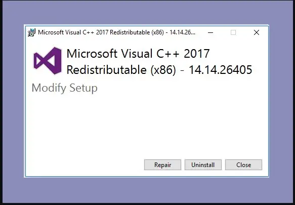 klik Repair Visual C++